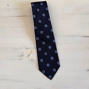 Turnbull & Asser Neck Tie Mens Blue & Silver Polka Dot Silk Hand Made In England